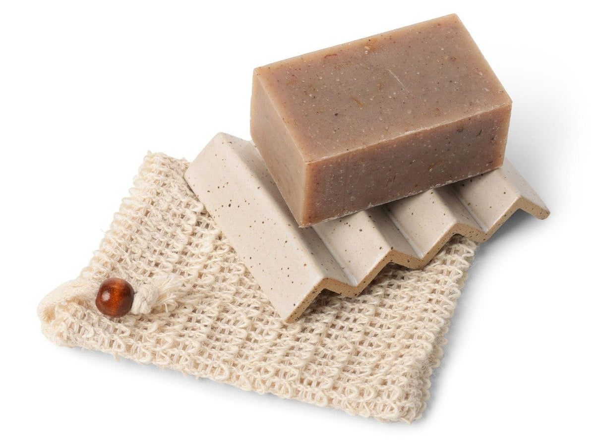 Ceramic Soap Dish - Speckled Sand - with Soap Saver Bag