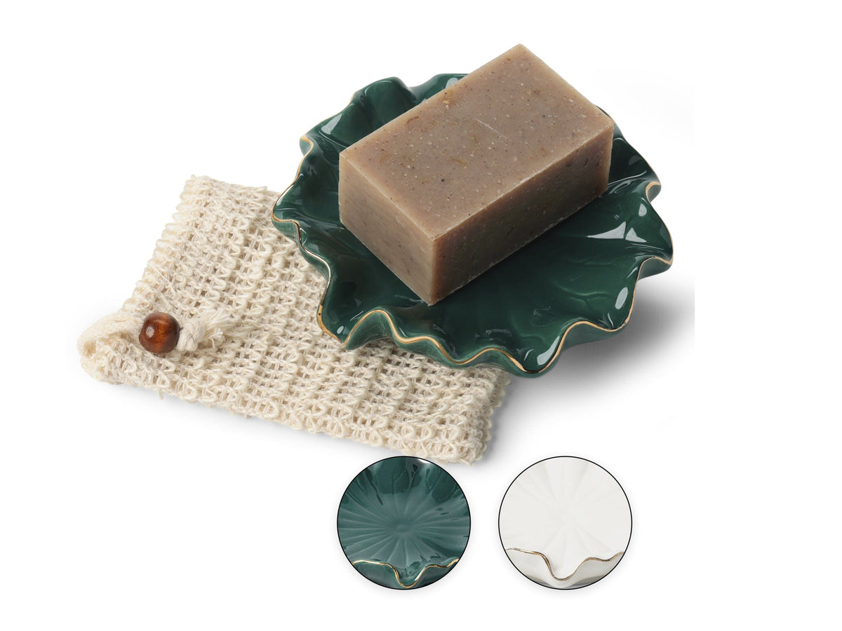 Ceramic Soap Dish - Flower - with Soap Saver Bag
